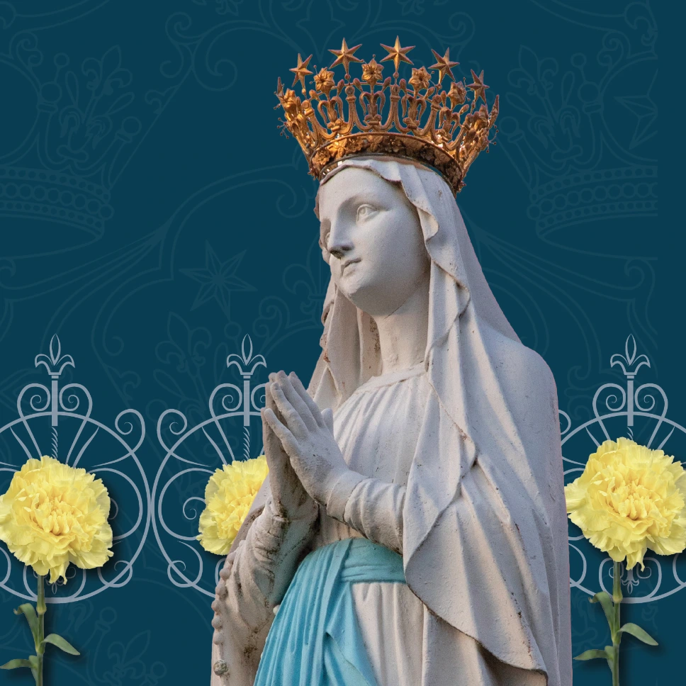 Offrir une fleur à Notre-Dame de Lourdes